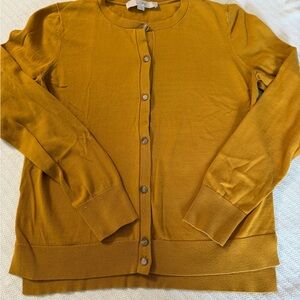 LOFT Mustard Yellow Cardigan Sweater Soft Knit Relaxed Fit